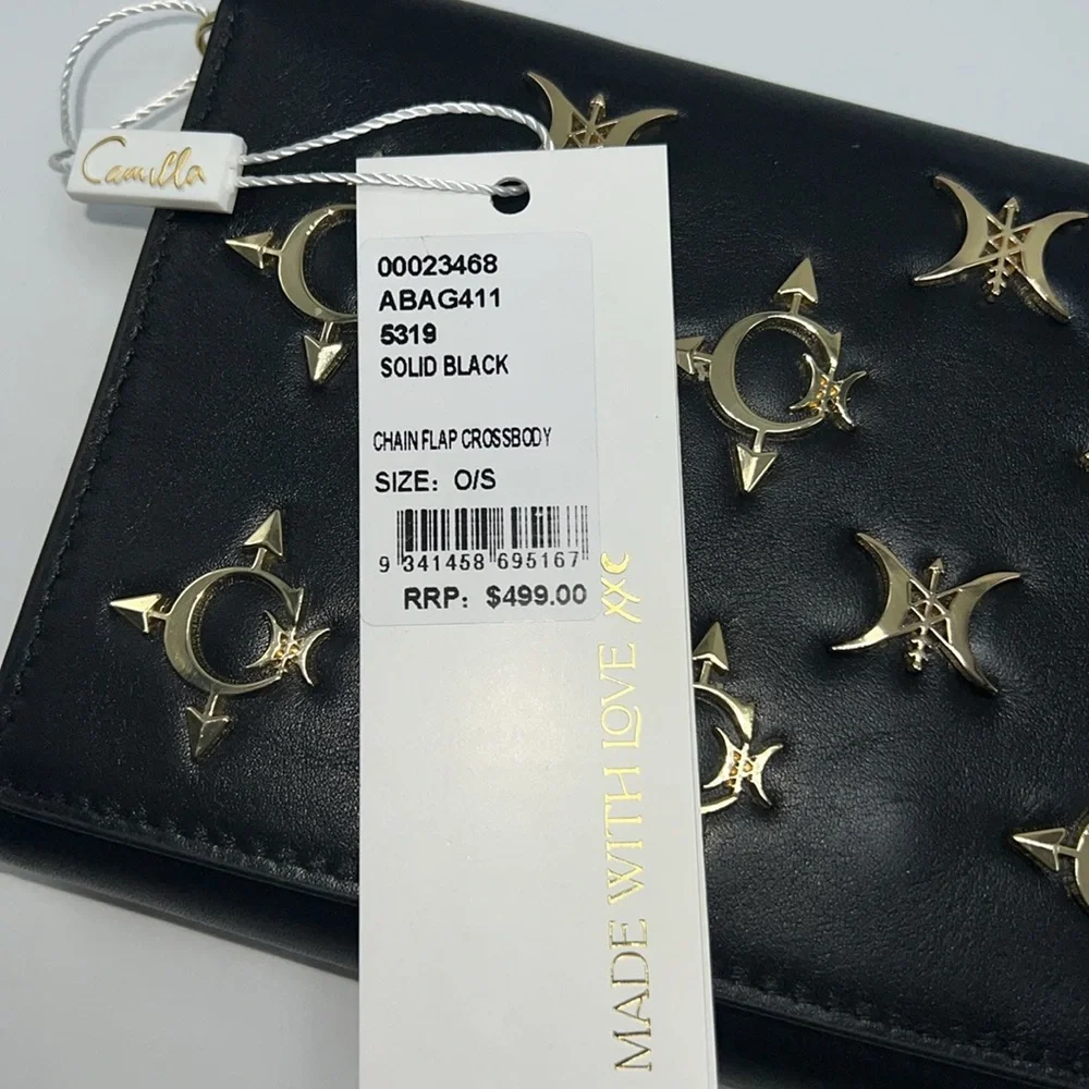 🖤💛NWT CAMILLA GOLD CHAIN FLAP CROSSBODY BAG IN SOLID BLACK WITH GOLD HARDWARE - Picture 16 of 16